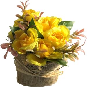 DUE ESSE Žluté růže v květináči z juty, 15 cm