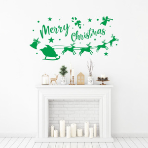 Merry Christmas Santa I. - samolepka na zeď Zelená 50 x 25 cm