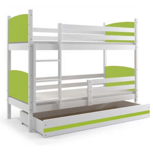 Patrová postel BRENEN + matrace + rošt ZDARMA, 90x200, bílý, zelená