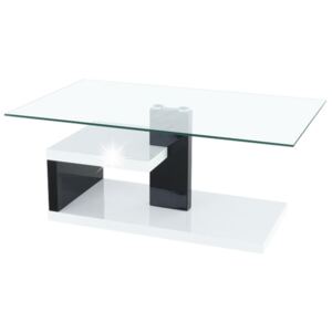 Konferenční stolek LARS bílý a černý lak s extra vysokým leskem HG a čiré sklo, VÝPRODEJ
