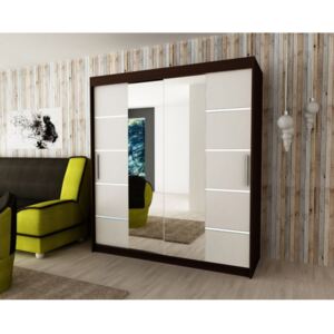 Prostorná šatní skříň se zrcadly a posuvnými dveřmi Vivien 180 v barvě wenge-bílá