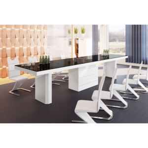 Jídelní stůl KOLOS 140 (černá lesk/bílá lesk) (Moderní rozkládací jídelní / kancelářský stůl rozložitelný od 160-412cm ve vysokém lesku)