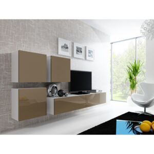 Obývací stěna VIGO 23, bílá/latte (Moderní bezúchytová obývací stěna se)