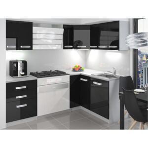 Kuchyňská rohová sestava Mona černá lesk 150 x 150 cm - s LED osvětlením