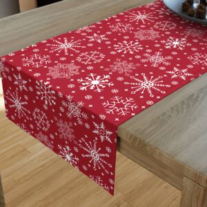 Goldea vánoční bavlněný běhoun na stůl - vzor vločky na červeném 20x120 cm