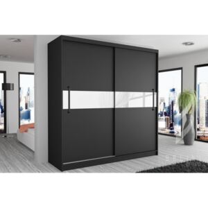 Šatní skříň s posuvnými dveřmi šířka 133 cm v černém dekoru s bílým středovým pásem - Bez dojezdu