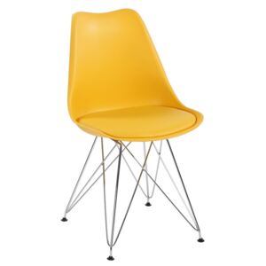Jídelní židle TIME II plast a ekokůže žlutá, kov chrom