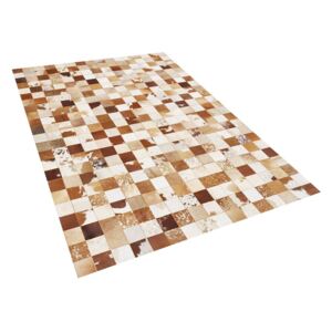 Kožený patchworkový koberec 140 x 200 cm hnědo-bílý CAMILI