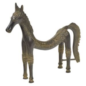 Prohnutý kůň, Tribal Art, mosazná socha, 30x5x24cm