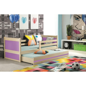 Dětská postel FIONA 2 + matrace + rošt ZDARMA, 80x190 cm, borovice, fialová