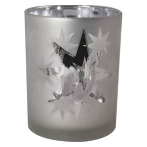 Stříbrný skleněný svícínek s hvězdičkami - 10 x 12 cm