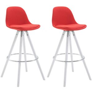 2 ks / set barová židle Franklin látkový potah, podnož kulatá bílá (buk), červená