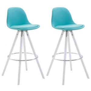 2 ks / set barová židle Franklin syntetická kůže, podnož kulatá bílá (buk), modrá