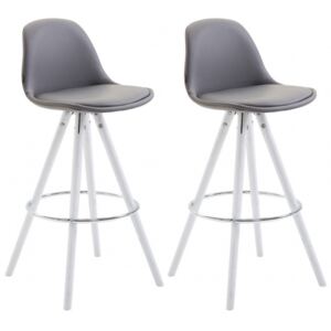 2 ks / set barová židle Franklin syntetická kůže, podnož kulatá bílá (buk), šedá