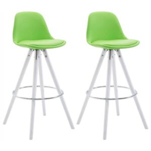 2 ks / set barová židle Franklin syntetická kůže, podnož kulatá bílá (buk), zelená