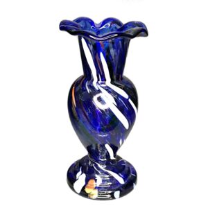 Váza hutní modrá žíhaná vlnitá 15,5 cm