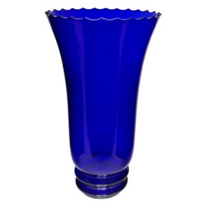 Vysoká modrá váza s ozdobným okrajem 32 cm