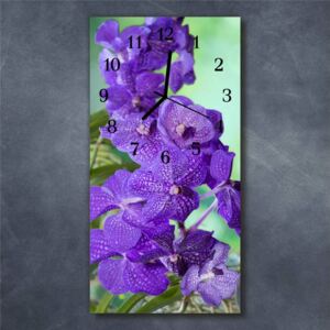 E-shop24, 60x30 cm, Hnn30579809 Nástěnné hodiny obrazové na skle - Orchidej fialová