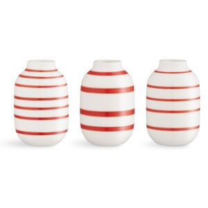 Sada 3 bílo-červených pruhovaných porcelánových váz Kähler Design Omaggio