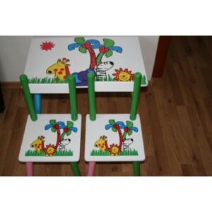 Dětský stolek a 2 židličky Tropy / žirafa Bílé
