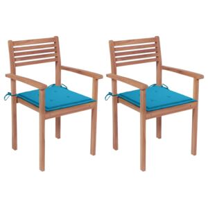 Zahradní židle 2 ks modré podušky masivní teak