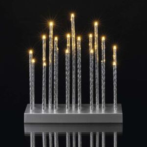 LED dekorace – stříbrný svícen, 3xAA, teplá bílá, časovač