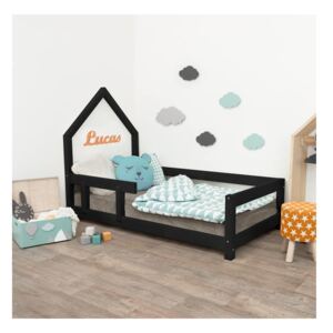 Černá dětská postel domeček s levou bočnicí Benlemi Poppi, 90 x 160 cm
