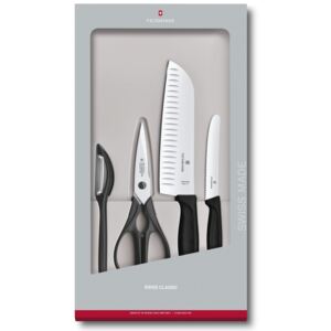 Sada kuchyňských nožů se škrabkou a nůžkami Victorinox Swiss Classic 4 ks, černá