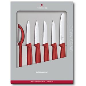 Sada nožů na zeleninu se škrabkou Victorinox Swiss Classic 6 ks, červená