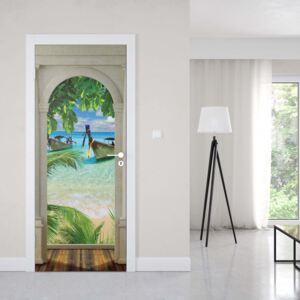 GLIX Fototapeta na dveře - Tropical Beach 3D Archway View | 91x211 cm