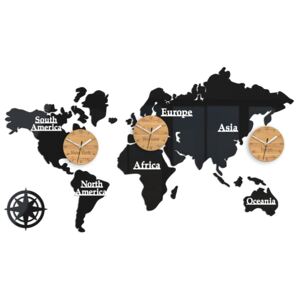 3D Nalepovací hodiny World 3 zones 100x56 cm černé
