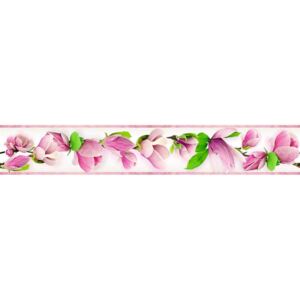 Bordura na zeď samolepicí - Magnolie tmavě růžová