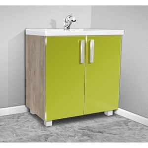 Nabytekmorava Koupelnová skříňka s umývadlem K22 barva skříňky: dub stříbrný, barva dvířek: lemon lesk