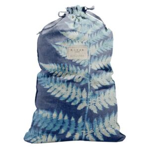Látkový vak na prádlo s příměsí lnu Linen Couture Bag Blue Leaf, výška 75 cm