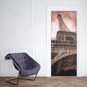 GLIX Fototapeta na dveře - Paris Eiffel Tower Dark Sepia | 91x211 cm
