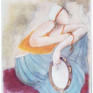 ART-STYLE Obrázek 14x14, postava s tamburínou, rám bílý s patinou