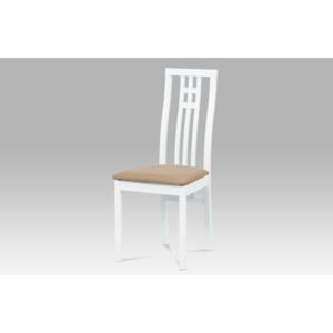 Jídelní židle masiv buk, barva bílá, potah béžový BC-2482 WT AKCE