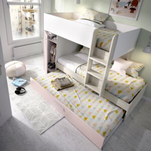 Aldo Patrová postel pro tři děti Tom, oak grey, white-pink