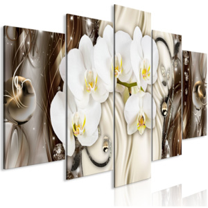 Obraz - Orchid Waterfall (5 Parts) Wide Brown 225x100