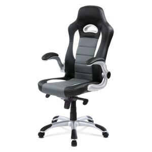 Kancelářská židle s nastavitelnými područkami - černo-šedá koženka KA-E240B GREY