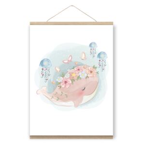 Plakát do dětského pokoje - růžová velryba A3