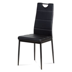 Jídelní židle - černá ekokůže s bílým prošitím, kovová podnož, černý matný lak AC-1220 BK