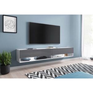 TV stolek LOWBOARD A 180, 180x30x32, bílá/šedá lesk, s LED osvětlením