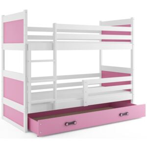 B2b1 BMS-group Patrová postel RICO 90x200 cm, bílá/růžová Pěnová matrace