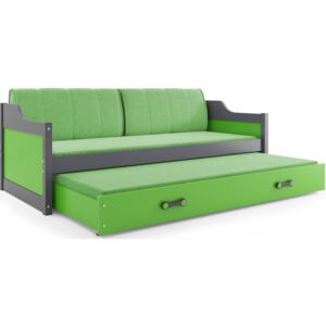 Dětská postel s přistýlkou DAVID 90x200 cm, grafitová/zelená Pěnová matrace