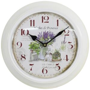 Nástěnné hodiny Herbes de Provence, 30 cm (Krásné závěsné hodiny v retro stylu s motivem levandule v kovovém provedení.)