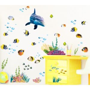 ZOOYOO Samolepka na zeď Mořský svět delfín a rybičky 25 x 70 cm