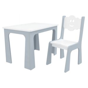 Stůl a židle opěrka mrak - šedo bílá