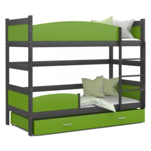 Patrová postel TWIST včetně úložného prostoru (Šedá), Zelená