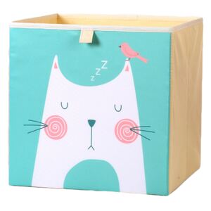 Látkový box na hračky kočka tyrkysový